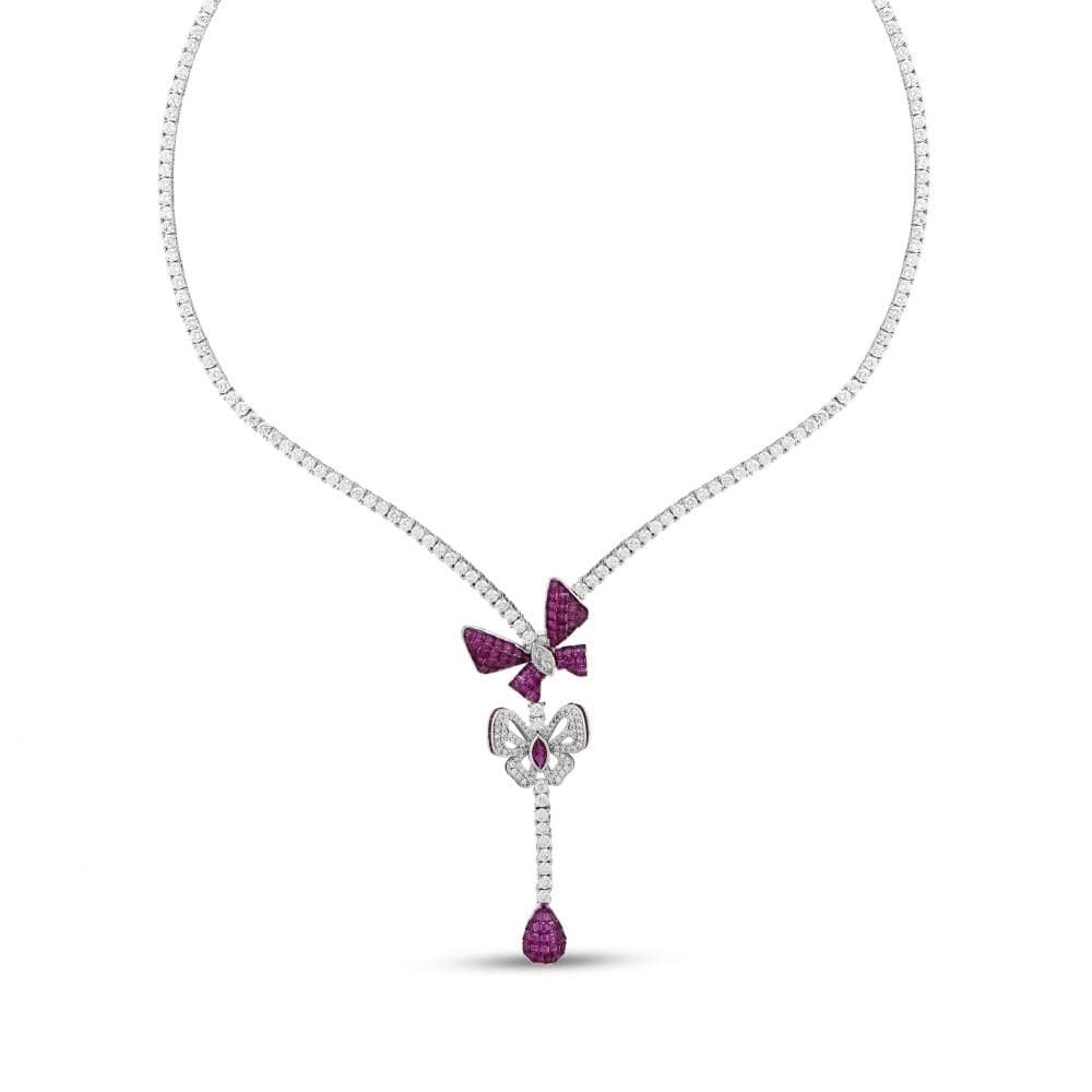 Eclat Collection Pink Butterfly Silver Necklace