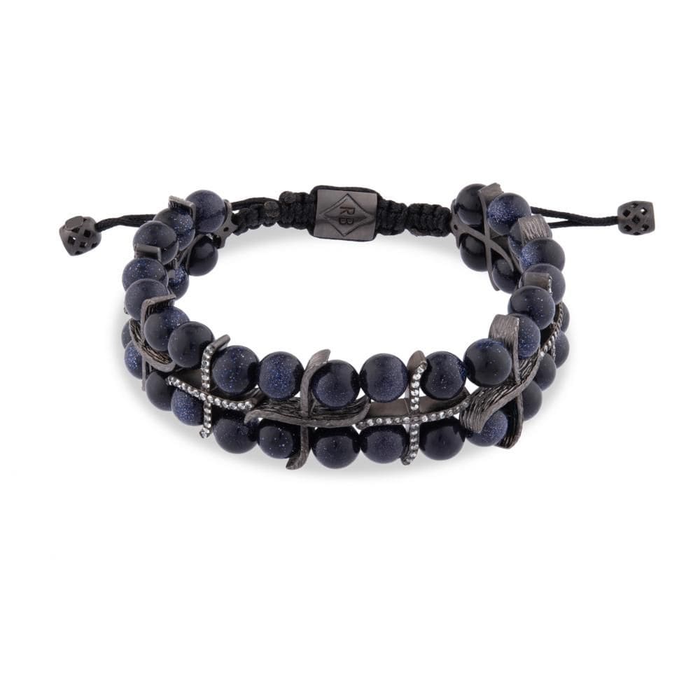 Shamballa Double Row Shimmering Navy Stone Silver Bracelet