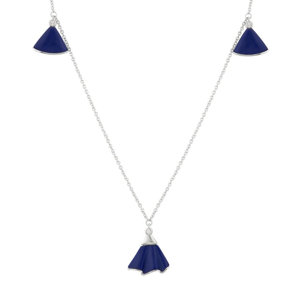 Lucky Gems Koleksiyonu Beşli Yelpaze Motifli ve Lapis Taşlı Gümüş Kolye