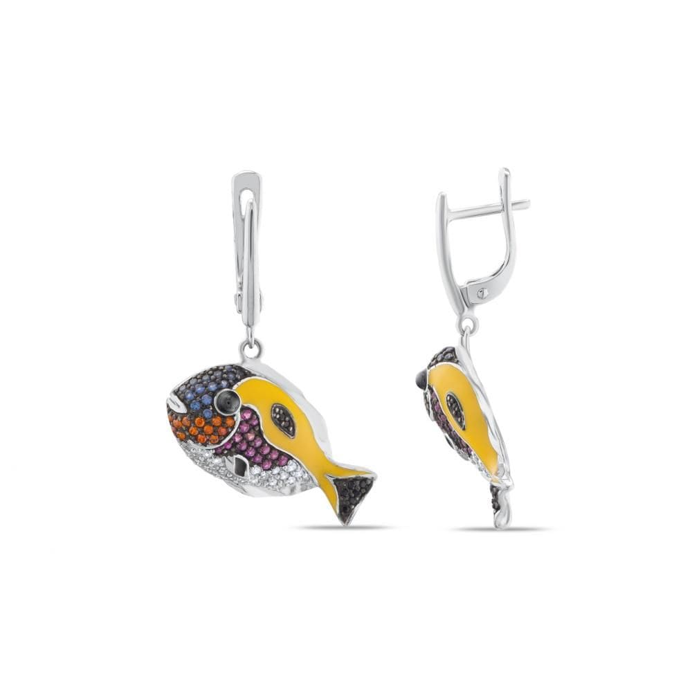 Dream Jungle Collection Colorful Stone Tropical Fish Silver Earrings