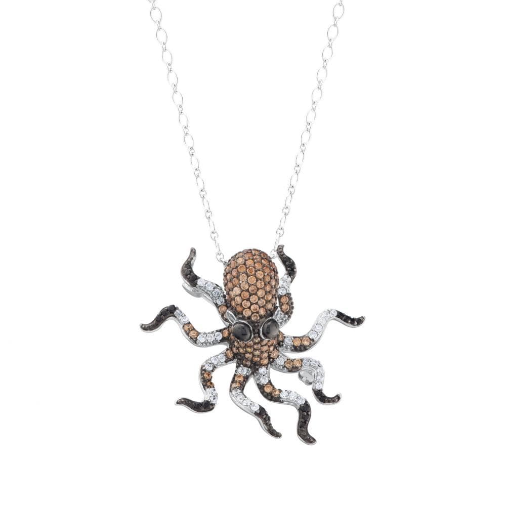 Dream Jungle Collection Brown Stone Octopus Silver Necklace