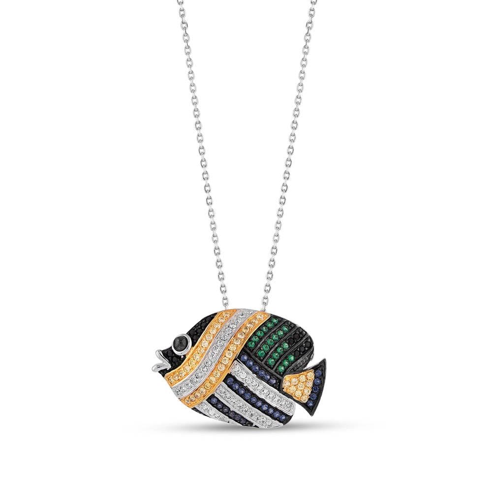Dream Jungle Collection Zircon Stone Sea Creature Silver Necklace