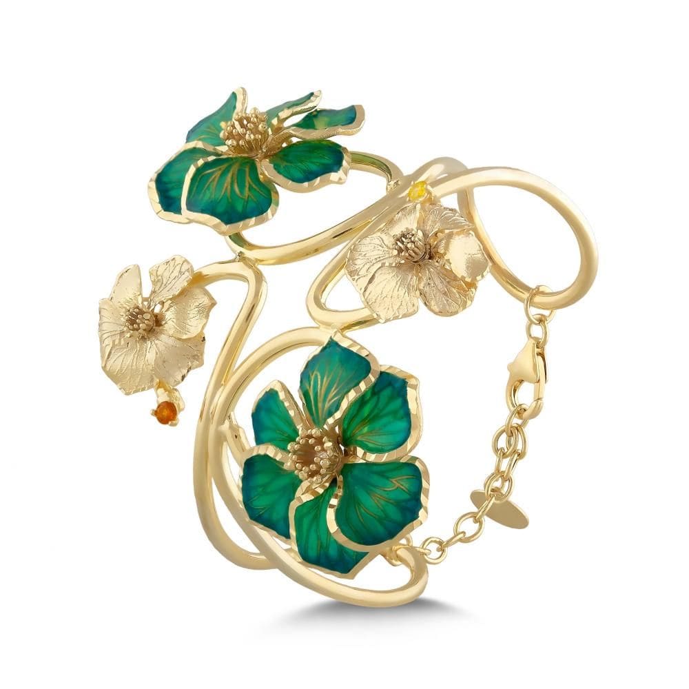 Le Jardin Collection Yellow Plated Floral Green Enamel Silver Bracelet