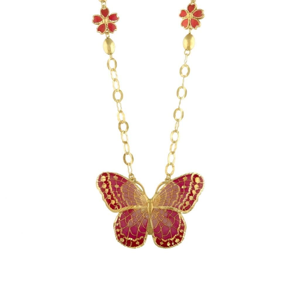 Le Jardin Yellow Plated Large Butterfly Figured Orange Enamel Women's Necklace