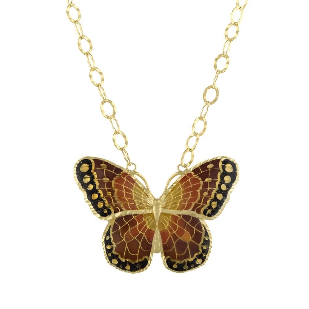 Le Jardin Handcrafted Chain Semi-Transparent Enamel Detail Butterfly Silver Necklace