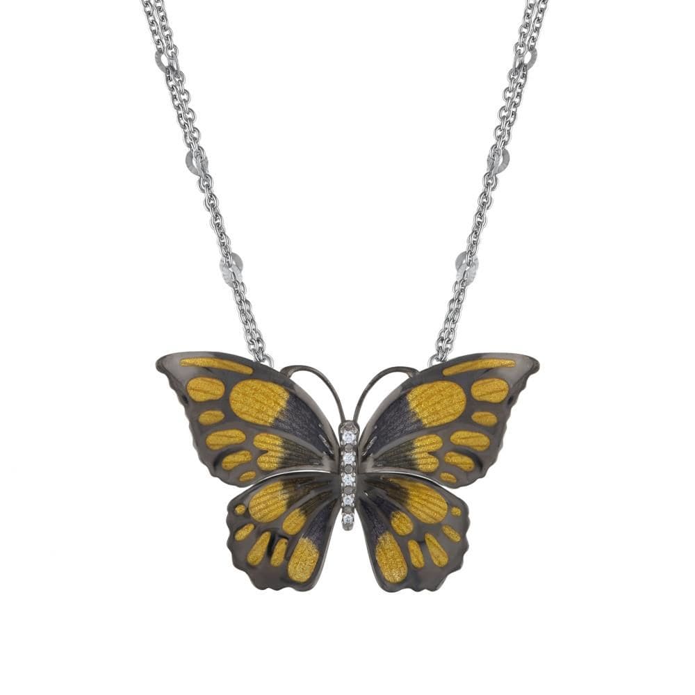 Le Jardin Anthracite and Yellow Enamel Stone-Embellished Large Butterfly Women's Necklace