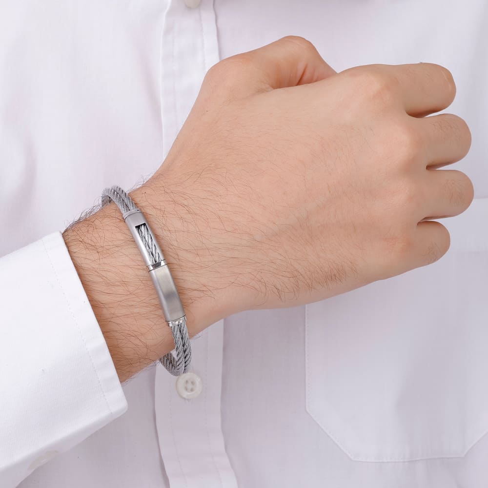 Bravoman Koleksiyonu Gümüş Örgü ve Metal Plaka Detaylı Bileklik