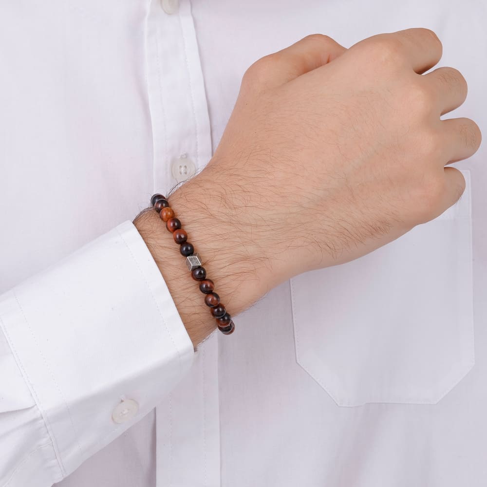 Bravoman Collection Brown Natural Stone Bead Bracelet