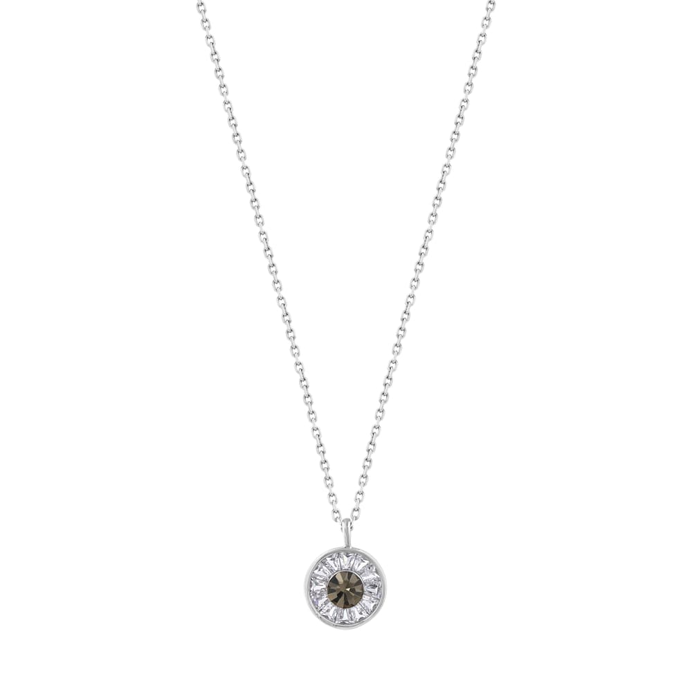 Gift Koleksiyonu Dumanlı Yuvarlak Taşlı Baget Çerçeveli Gümüş Kadın Kolye