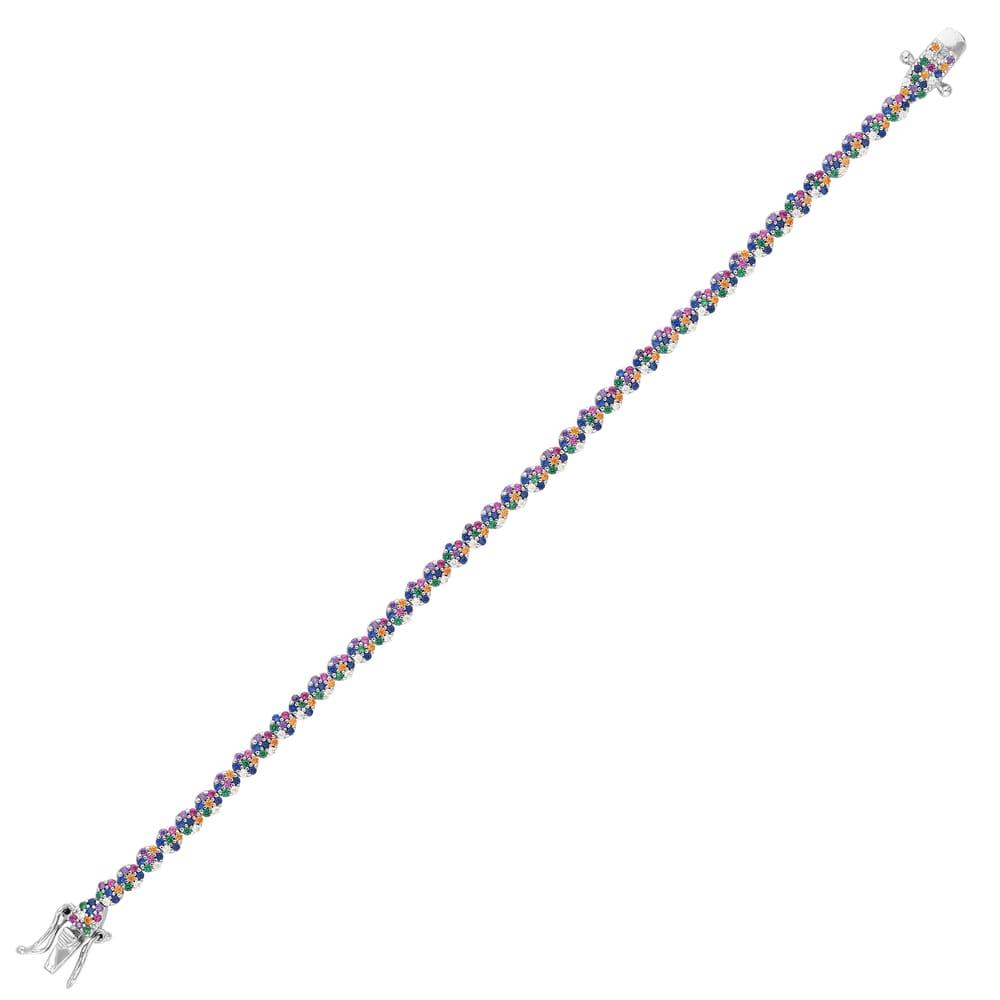 Rainbow Multicolor Taşlı Silver Su Yolu Bileklik