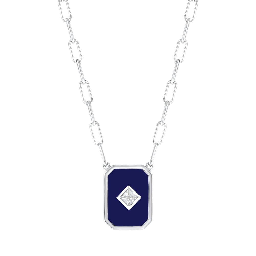 Lucky Gems Koleksiyonu Lapis Taşlı Dikdörtgen Madalyon Gümüş Kolye
