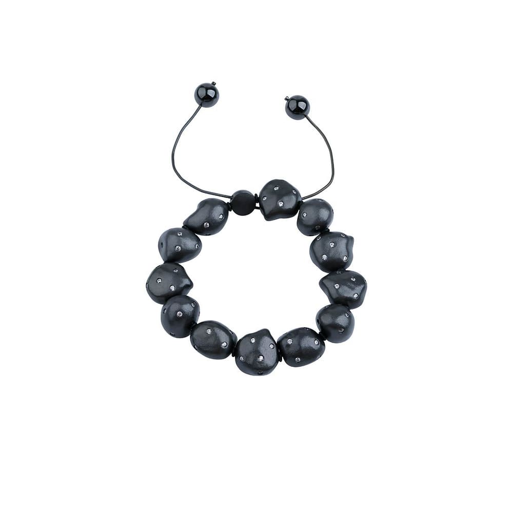 Clouds Collection Asymmetrical Organic Form Silver Bracelet with Black Stone