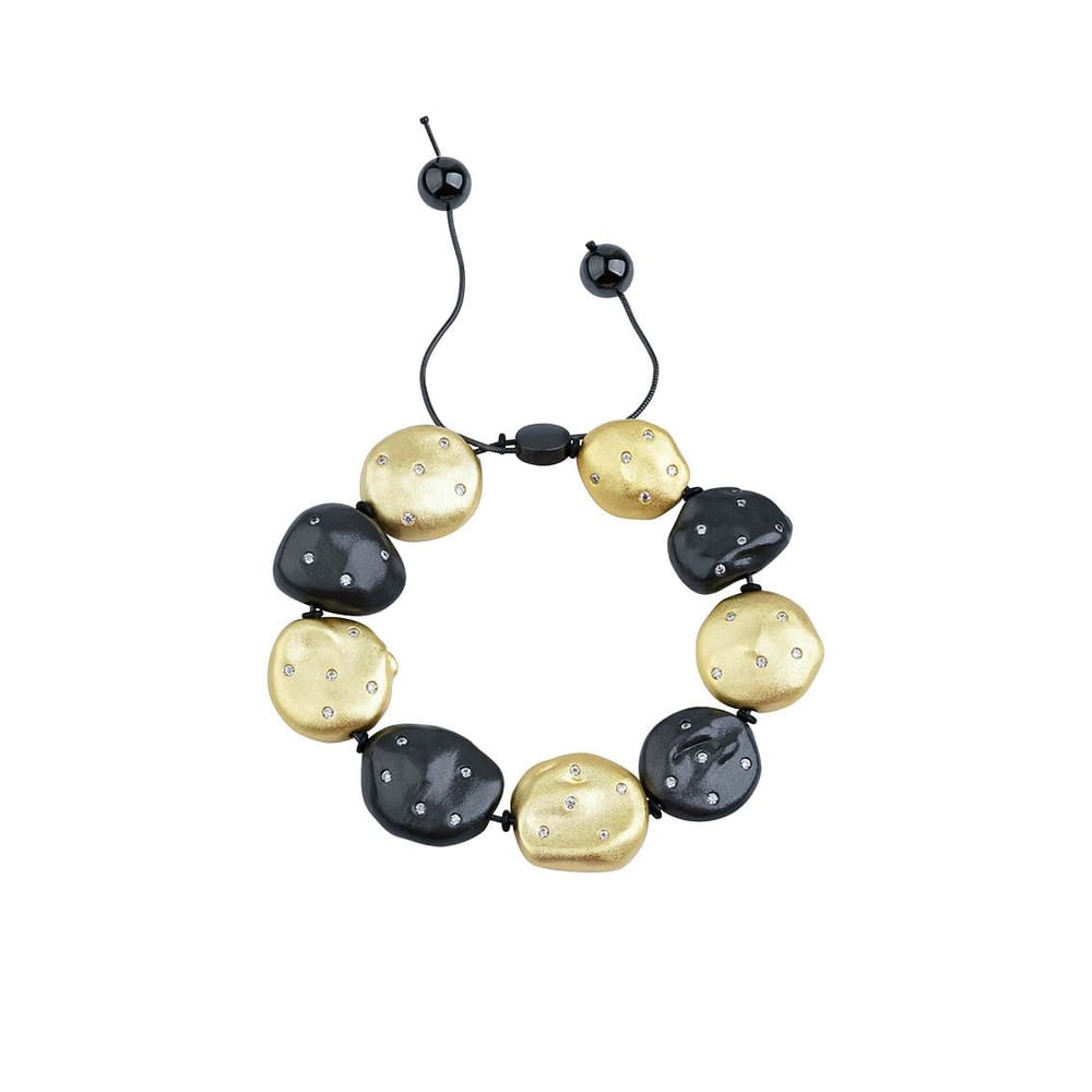Clouds Collection Black and Gold Matte Textured Stone Adjustable Rope Bracelet