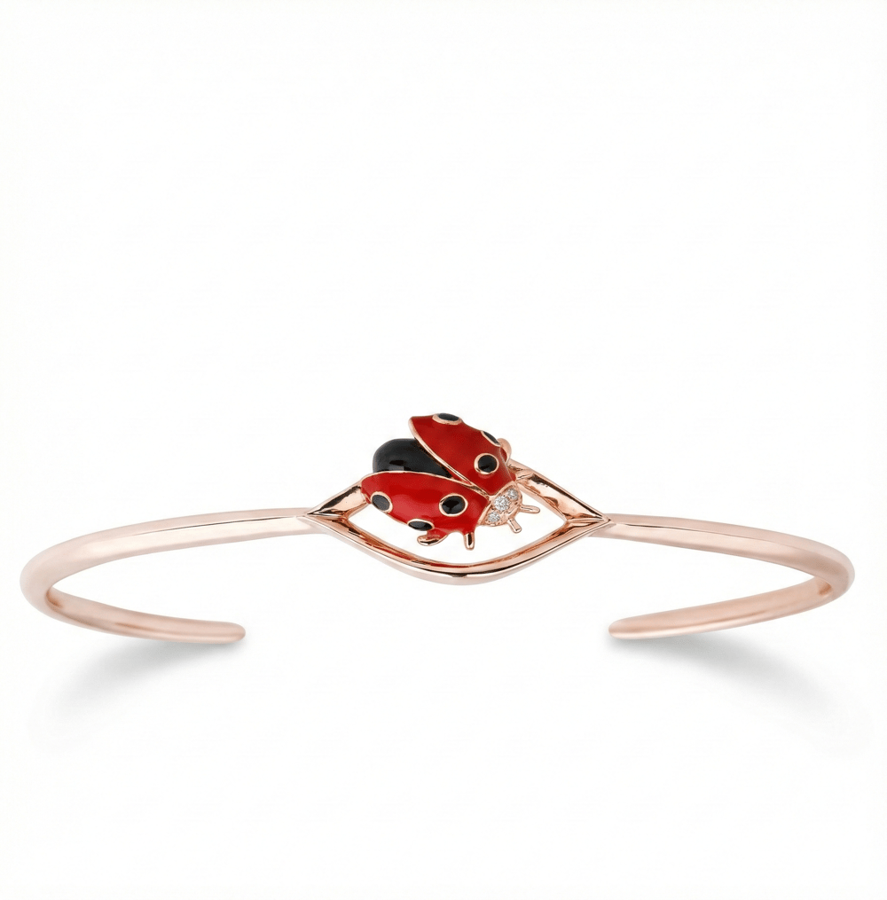Ladybee Collection Rose Plated Red Enamel Ladybug Silver Bracelet