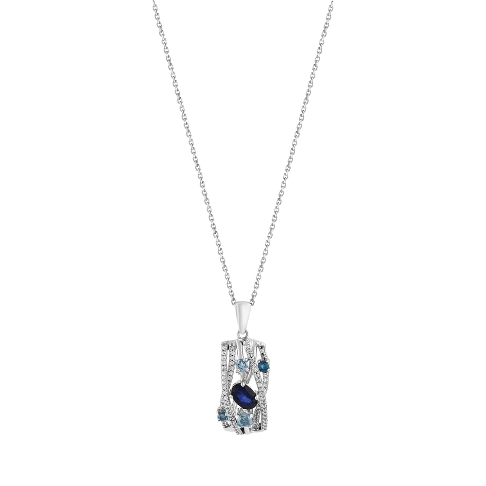 Gift Koleksiyonu Lacivert ve Açık Mavi Kristal Taşlı Gümüş Kolye