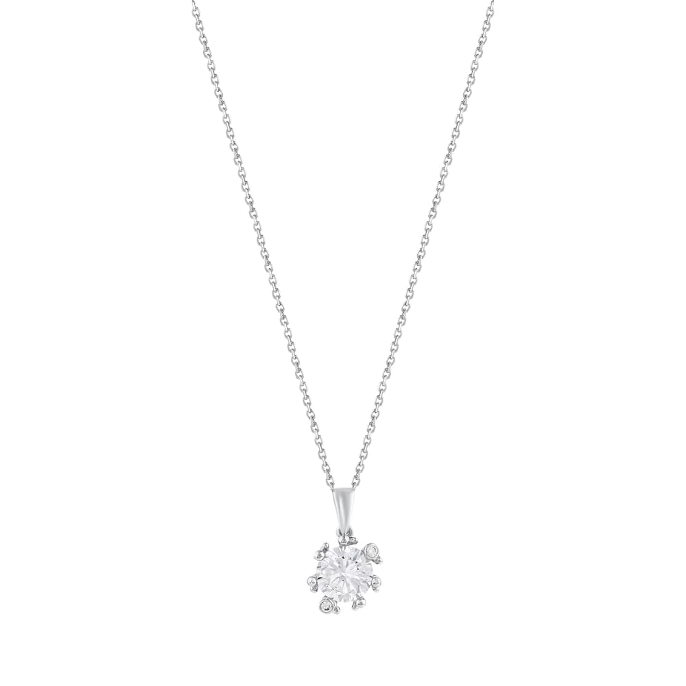 Gift Koleksiyonu Beyaz Taşlı ve Zirkon Detaylı Gümüş Kolye