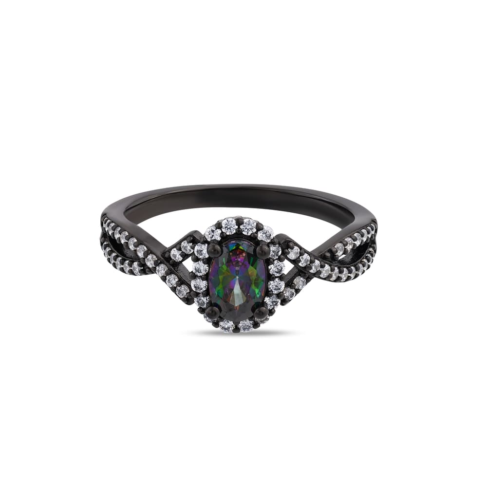 Black Magic Koleksiyonu Oval Taşlı Siyah Gümüş Yüzük