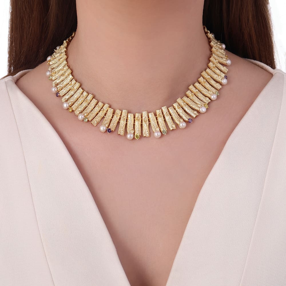 Серебряное колье Flowers Collection с жемчугом