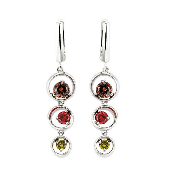 Hypnose Collection Vertical Ring Design Three-Tone Stone Silver Earrings