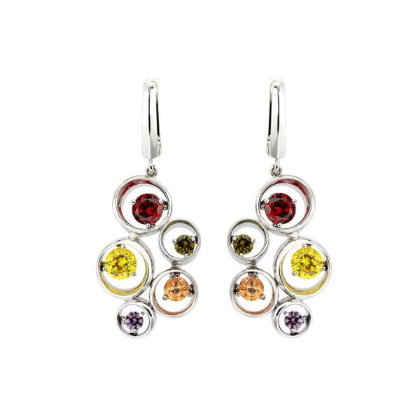 Серьги Hypnose Collection из серебра с асимметричным дизайном и пятью цветными камнями