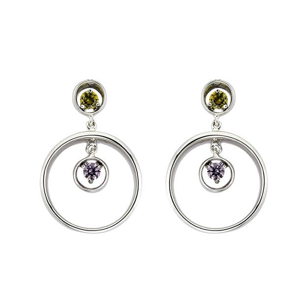 Серьги Hypnose Collection из серебра с двойным кольцом и цветными камнями