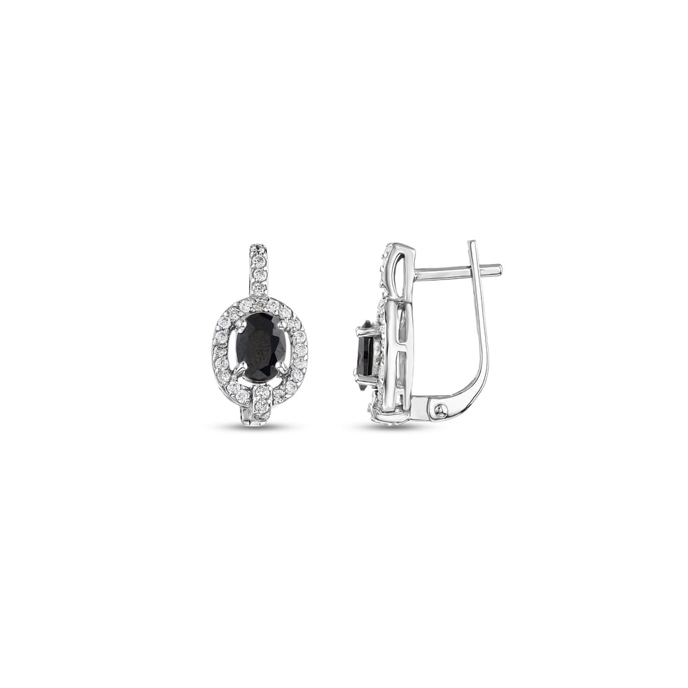 Gift Koleksiyonu Klasik Oval Tasarım Açık Siyah Kristal Taşlı Gümüş Küpe