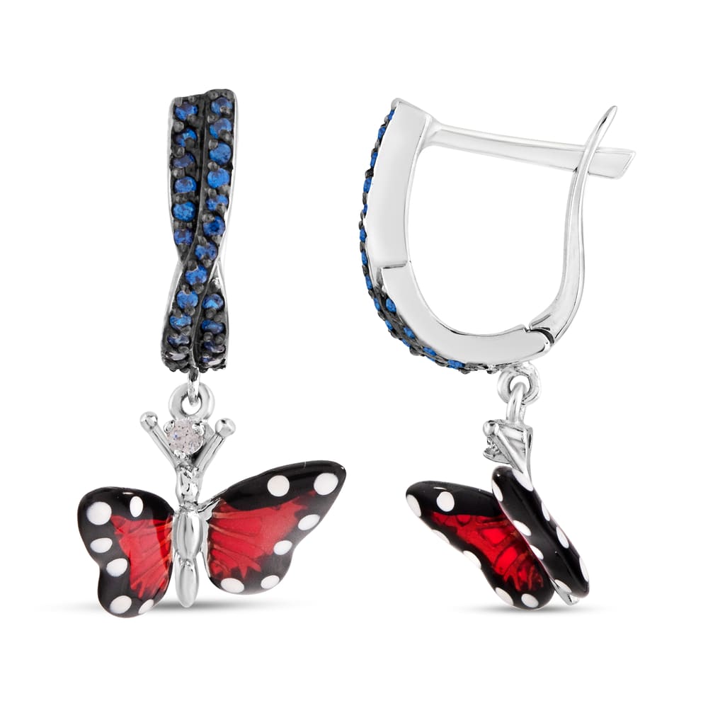 Monarch Butterfly Mavi Taşlı ve Kırmızı Mineli Kelebek Figürlü Gümüş Sallan