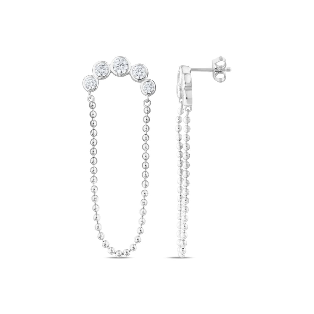 Gift Koleksiyonu Beştaşlı Top Zincir Sallantılı Gümüş Küpe