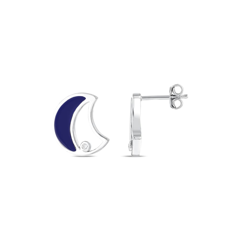 Lucky Gems Koleksiyonu Lapis Taşlı Hilal Tasarım Gümüş Küpe