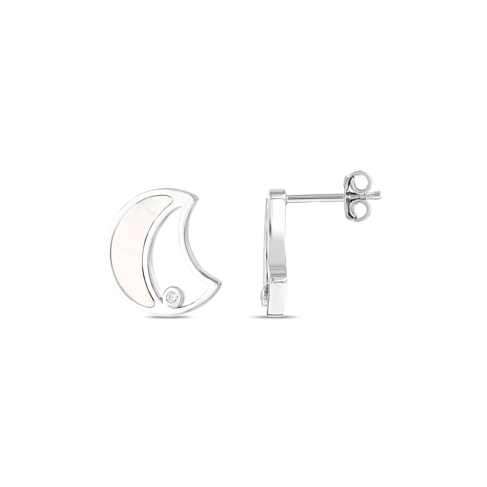 Lucky Gems Koleksiyonu Sedef Taşlı Hilal Tasarım Gümüş Küpe