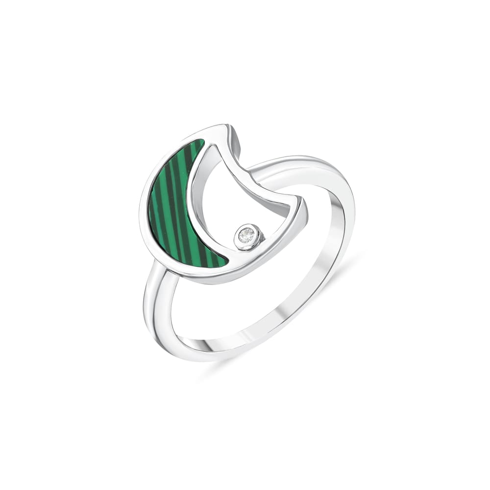 Lucky Gems Koleksiyonu Malahit Taşlı Hilal Figürlü Gümüş Yüzük