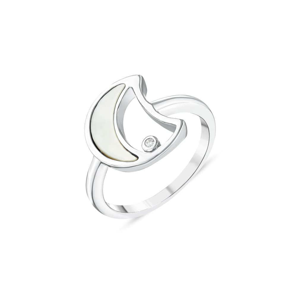Lucky Gems Koleksiyonu Sedef Taşlı Hilal Figürlü Gümüş Yüzük