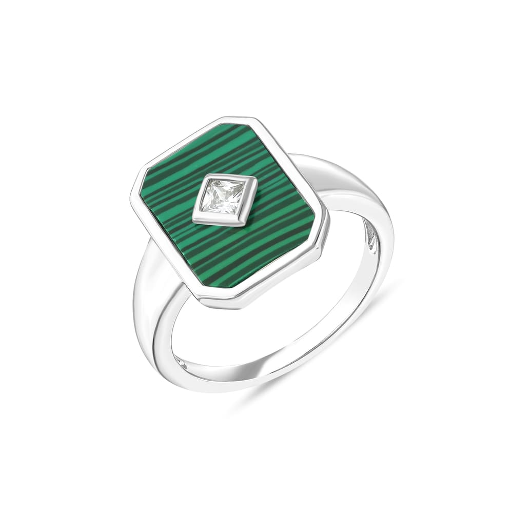 Lucky Gems Koleksiyonu Dikdörtgen Malahit Taşlı Dikdörtgen Gümüş Yüzük