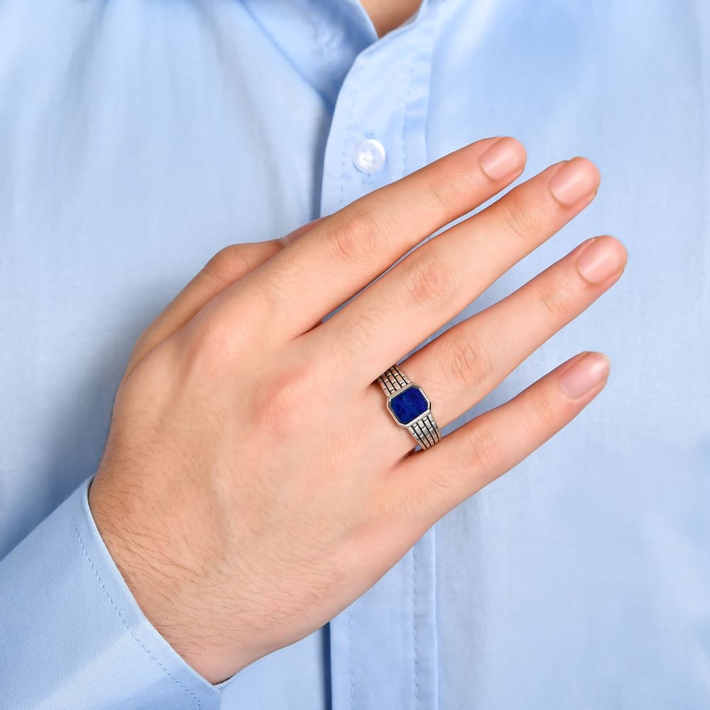 Bravoman Collection Lapis Stone Octagonal Ring