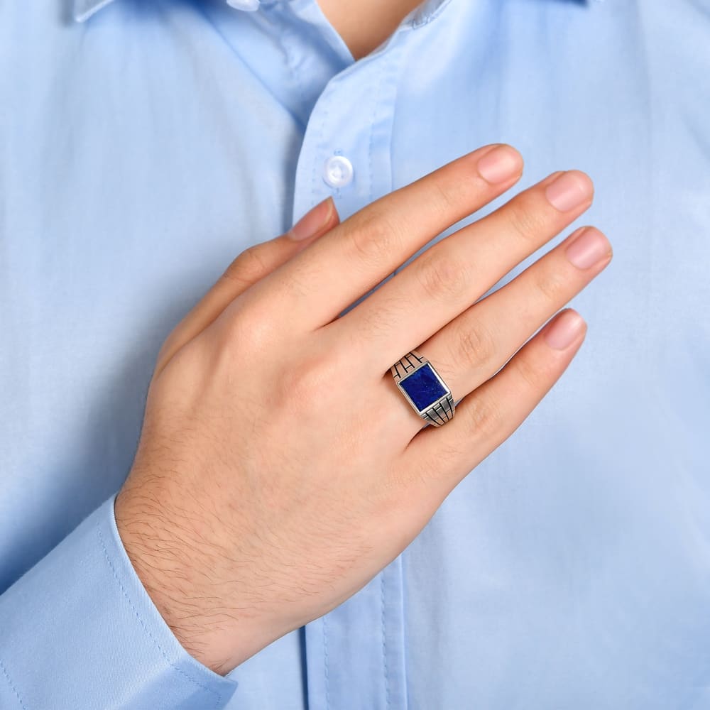 Bravoman Collection Lapis Stone Geometric Ring