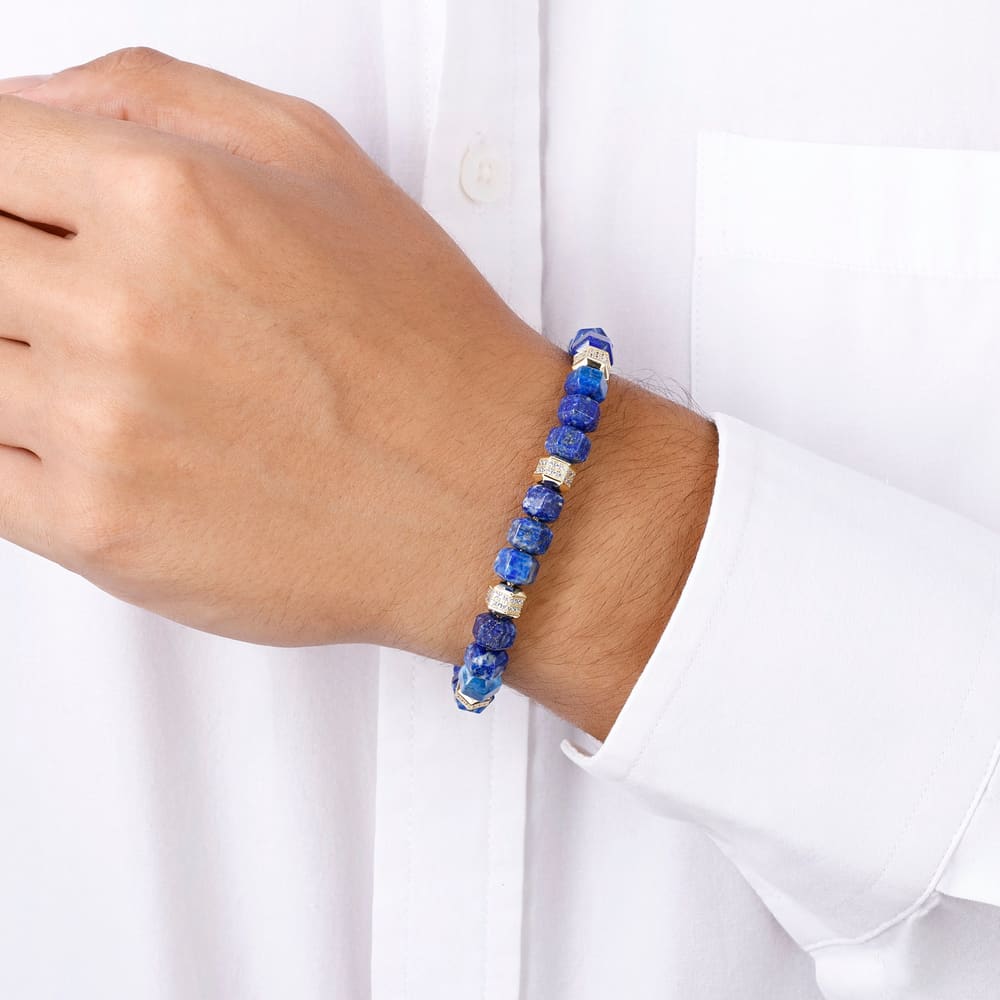 Bravoman Lapis Lazuli Taşlı Altın Detaylı Erkek Bileklik