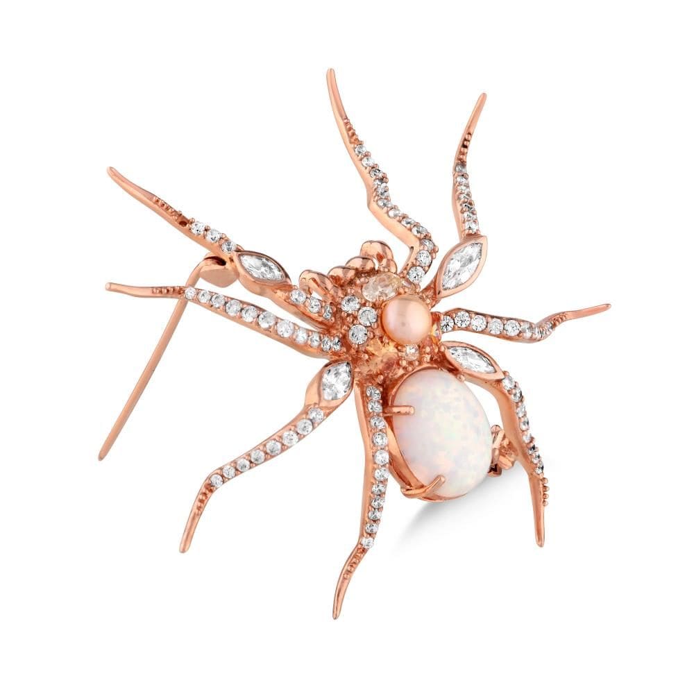 Spider Opalit Taşlı Rose Rodyumlu Kolye & Broş
