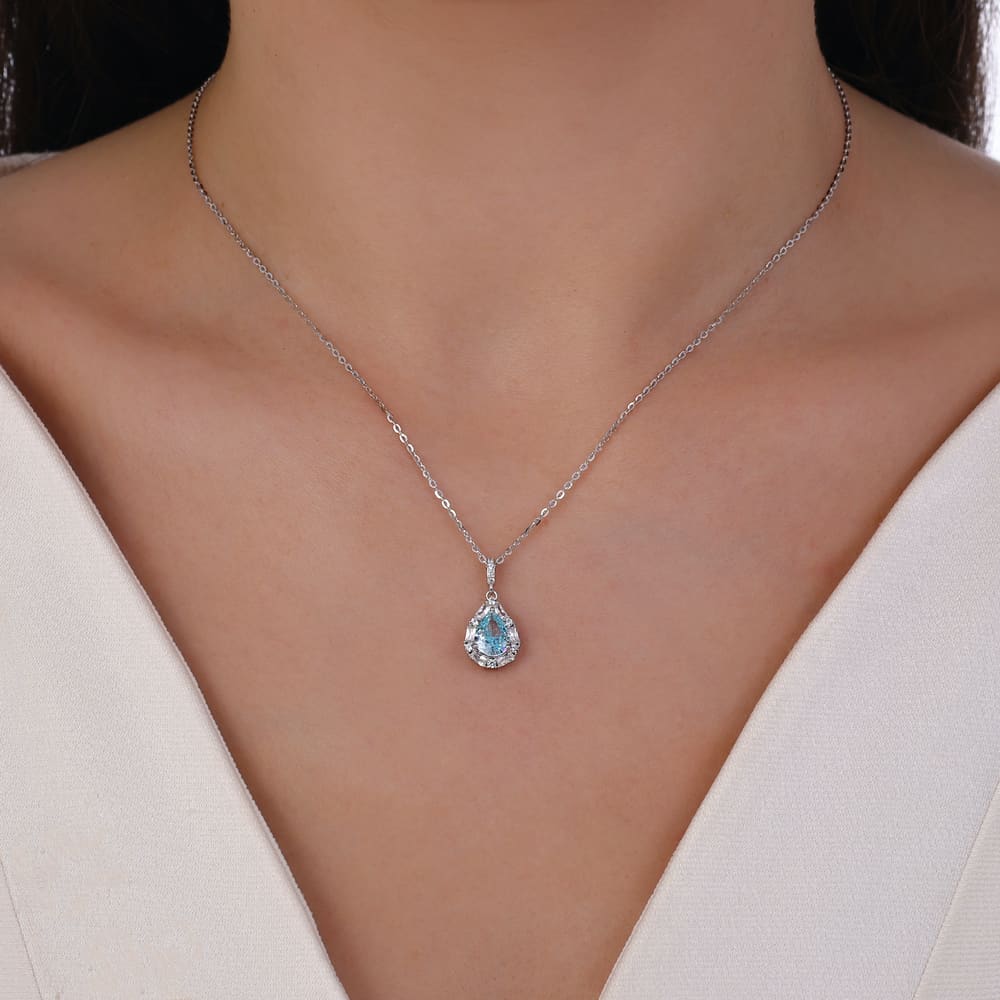 Gift Koleksiyonu Mavi Damla Taşlı Kolye