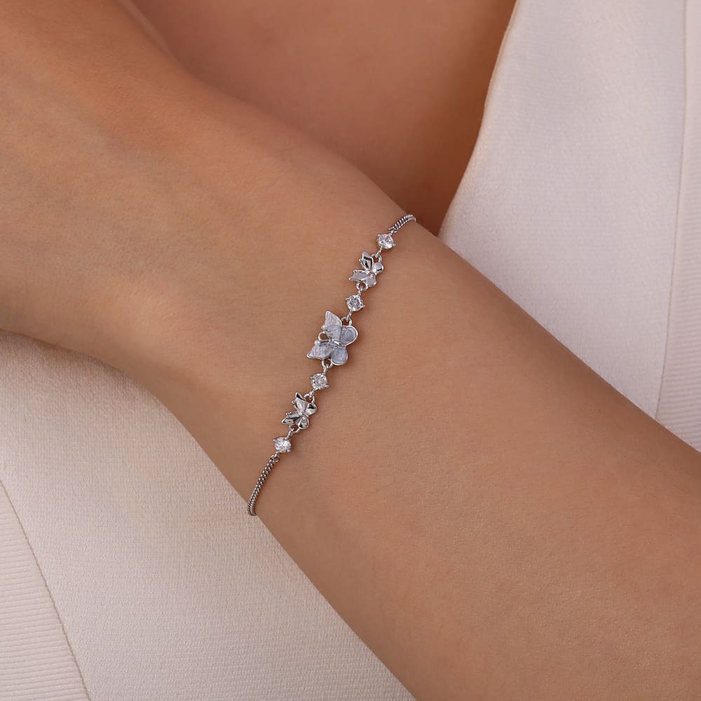 Gift Koleksiyonu Çoklu Kelebek Figürlü Taşlı Bileklik