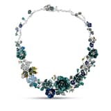 Primrose Collection Green-Blue Floral Design Enamel Choker Silver Necklace 1