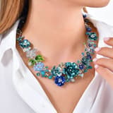 Primrose Collection Green-Blue Floral Design Enamel Choker Silver Necklace 3