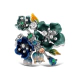 Primrose Collection Blue and Green Rhodium Textured Branch Three-Dimensional Flower 2
