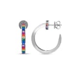 Rainbow Koleksiyonu Çok Renkli Baget Taşlı "C" Form Halka Küpe Gümüş Küpe 1