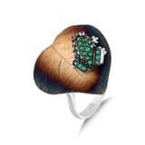 Global Warming Leaf and Green Frog Design Silver Ring 1