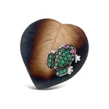 Global Warming Leaf and Green Frog Design Silver Ring 2