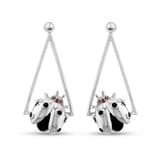 Ladybee Collection Ladybug and Triangle Frame Design Silver Earring 2