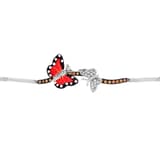 Monarch Butterfly Kırmızı Mineli ve Taşlı İkili Kelebek Figürlü Gümüş Bilek 2