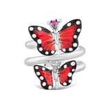 Monarch Butterfly Mineli İkili Kelebek Figürlü Pembe Taşlı Gümüş Yüzük 2