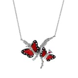 Серебряное украшение Monarch Butterfly с красной эмалью, двойными бабочками и дизайном ветки 2