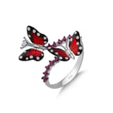 Серебряное кольцо Monarch Butterfly с двойным дизайном бабочки и розовым цирконом 1